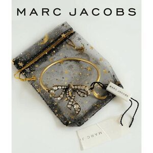 MARC JACOBS Swarovski Crystal Dazzling Bow Gold Hinged Bangle Bracelet NWT